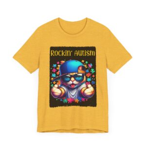 Rockin Autism - Unisex T-Shirt - Support Autism Awareness With A Cool Cat