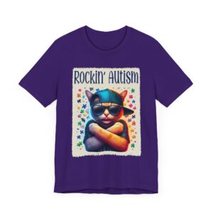 Cat is Rockin Autism - Unisex Jersey T-Shirt - Support Autism Awareness