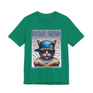 Rockin Autism Cat Tee - Unisex Jersey Short Sleeve T-Shirt for Autism Awareness
