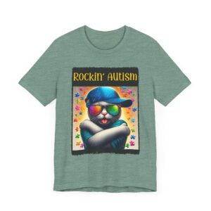 Cool Cat - Rockin Autism T-Shirt - Unisex Jersey Shirt for Autism Awareness