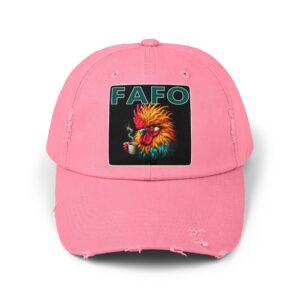Colorful Chicken Graphic Distressed Cap - FAFO
