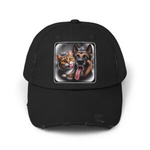 Unisex Distressed Pet Lovers Cap - Cute Cat and Dog Design Hat