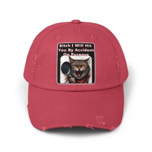 Bitch I Will Hit You - Distressed Cap - Cat With Frying Pan - Humor
