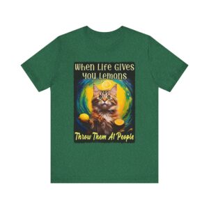 Whimsical Cat Tee - When Life Gives You Lemons Throw Them at People