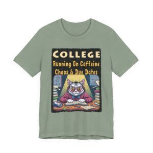 College Caffeine Cat Tee - Funny College T-Shirt