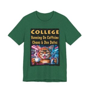 College Cat Caffeine Graphic Tee for Students - Unisex T-Shirt