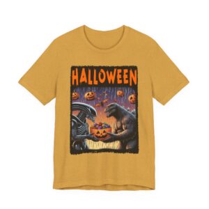 Halloween Alien and Godzilla Raining Pumpkins Tee