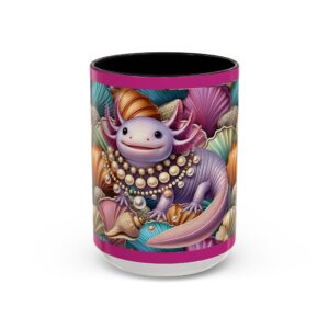 Pearl-Adorned Axolotl with Colorful Seashells Mug 15oz