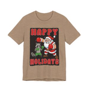 Happy Holidays Boxing Santa and Raccoon T-Shirt