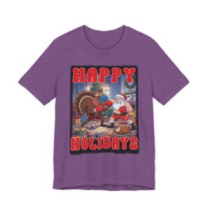 Happy Holidays Christmas Tee - Santa Boxing Turkey