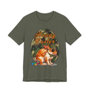 Happy Easter Bunny T-Shirt - Cute Rabbit Pooping Easter Eggs - Green Camo